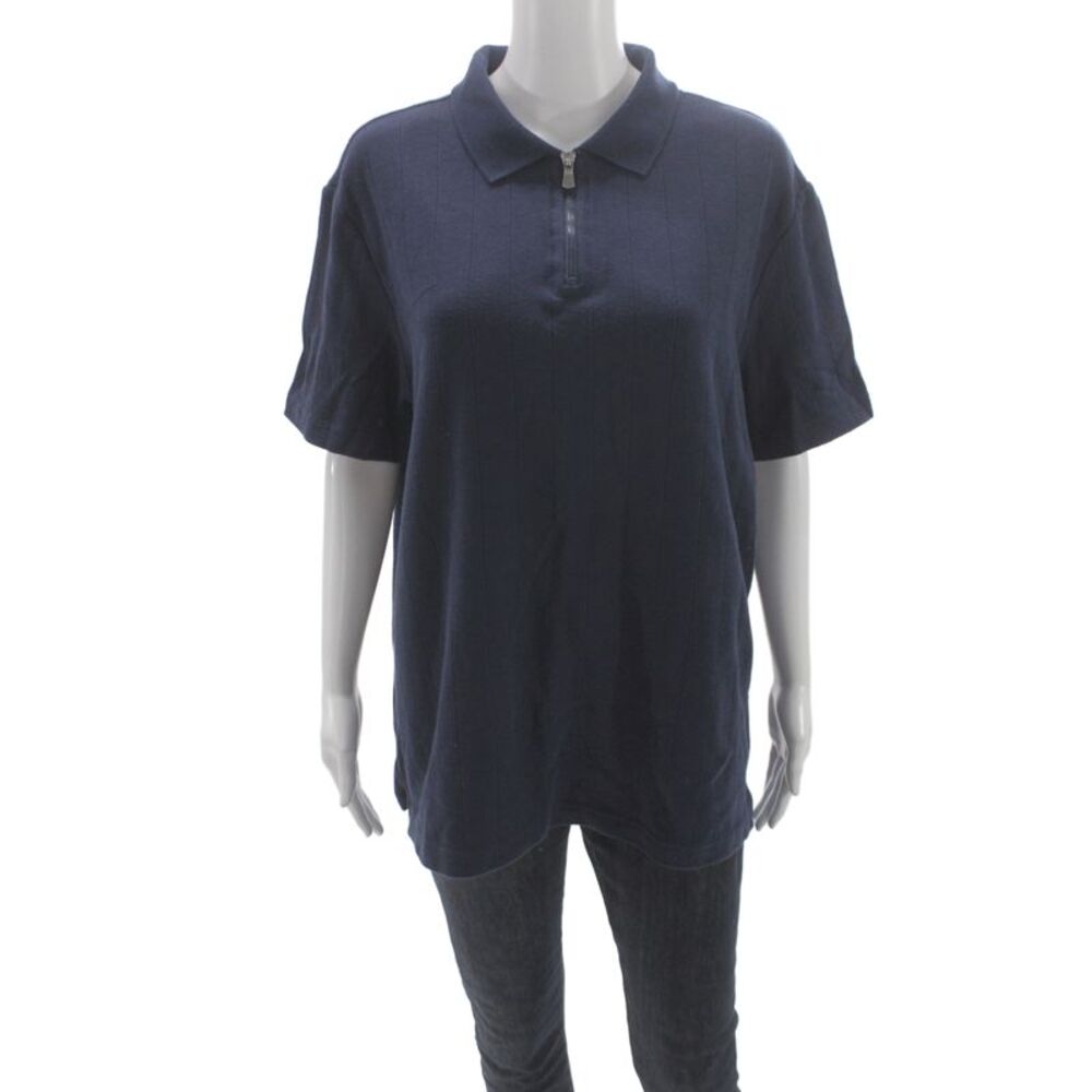 Christian Lacroix Women Striped Jersey Polo Blue Short Sleeve Zip Size L
